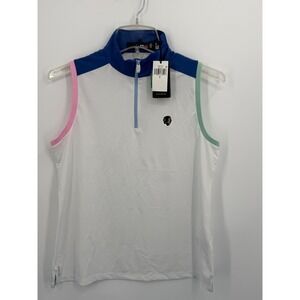 RLX Ralph Lauren Golf Top Women L White Sleeveless 1/4 Zip Colorblock Mock Neck